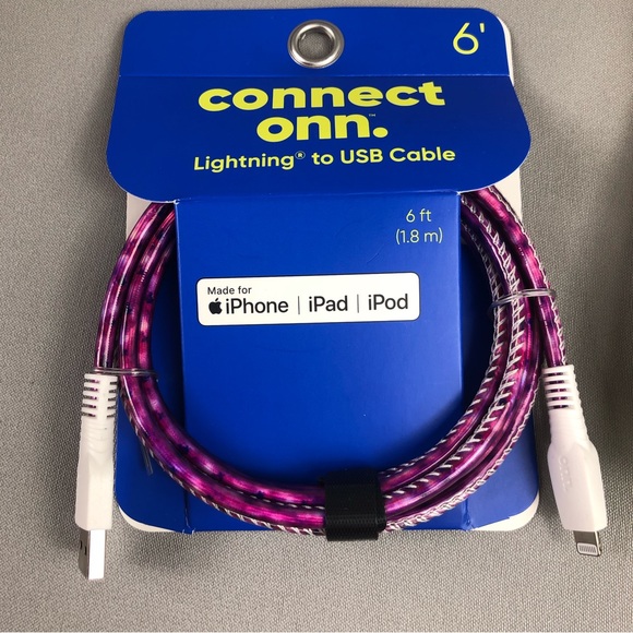 onn. 6’ Fashion Cable USB Lightning Cable with Cable Management 2pck - Picture 4 of 5